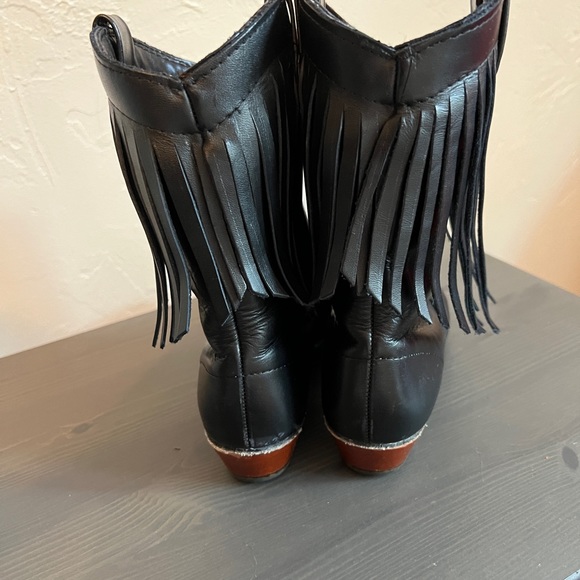 Square Dancing Boots - All Leather with Fringe, Black, 6 1/2 - Picture 3 of 6